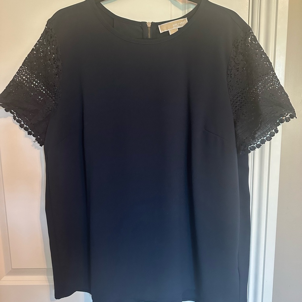 Micheal kors short sleeve blouse with crochet sleeve detail, like new!